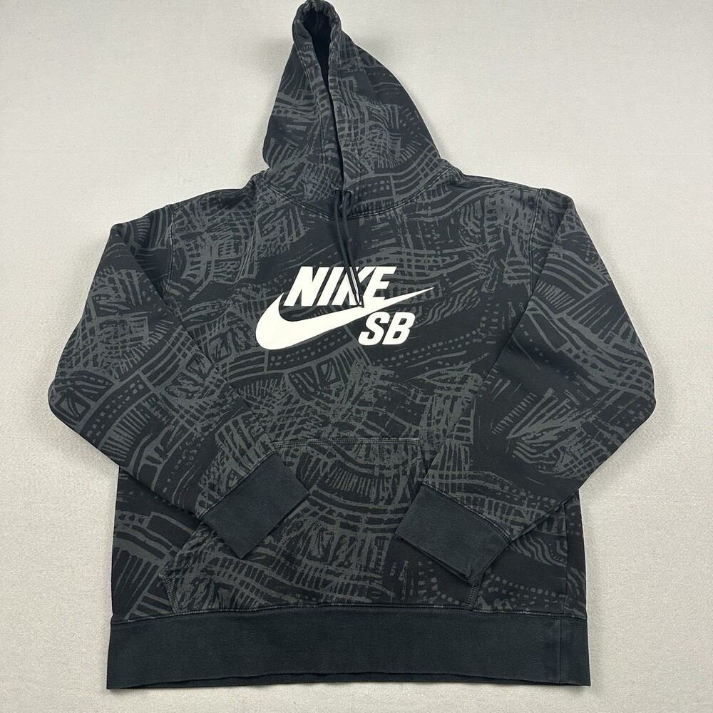 Nike SB Hoodie Men Large Gray Abstract Graphic Skateboarding Sweatshirt Pocket L